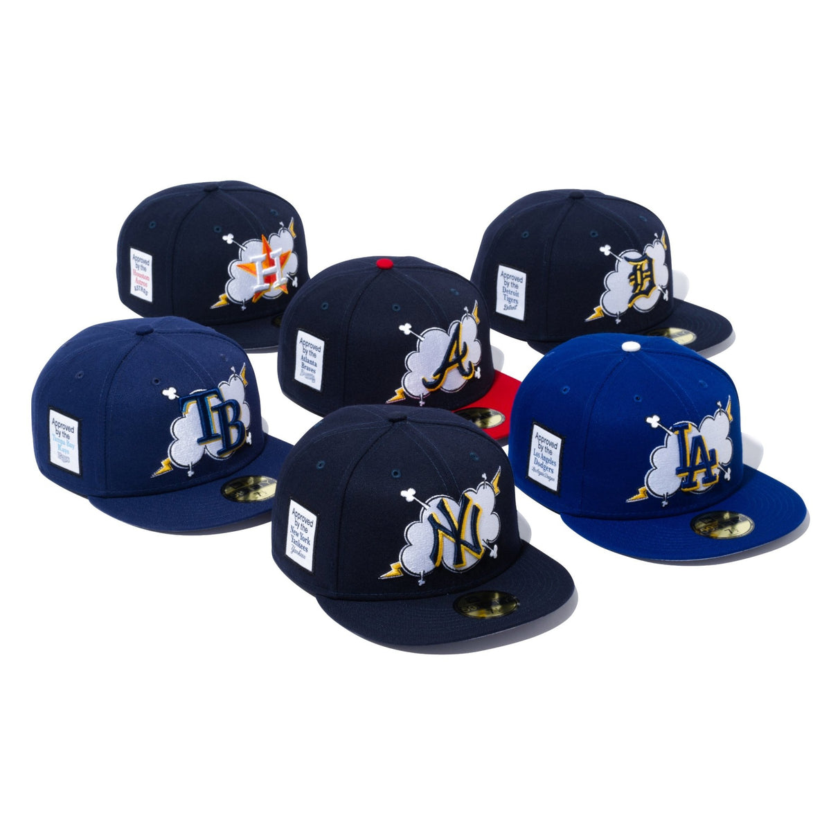 コミックに出てくるような雲のイラストに、MLB球団ロゴを コミックに出てくるような雲のイラストに、MLB球団ロゴを