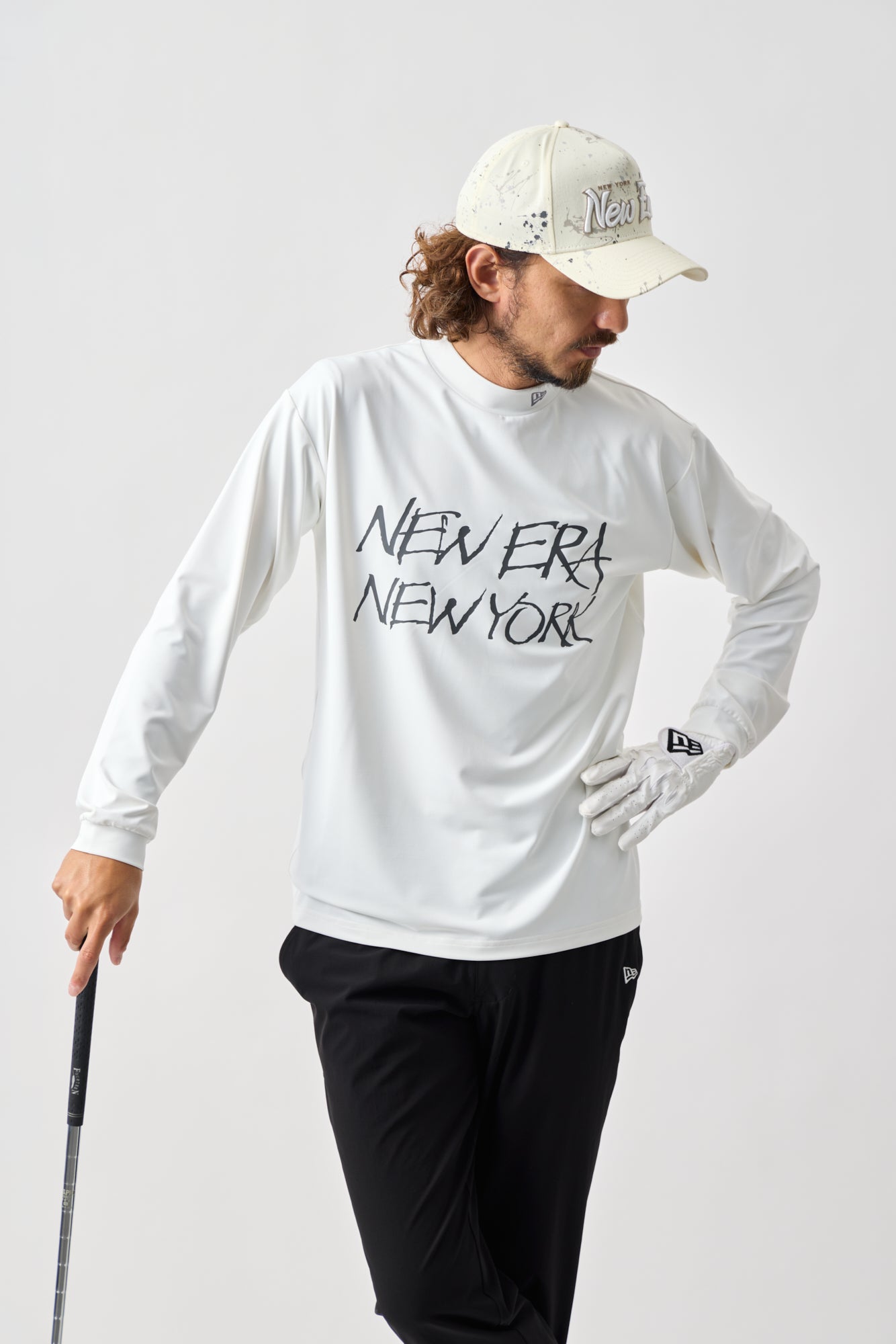 長袖 モックネック ストレッチ ジャージーTシャツ ホワイト | ゴルフ