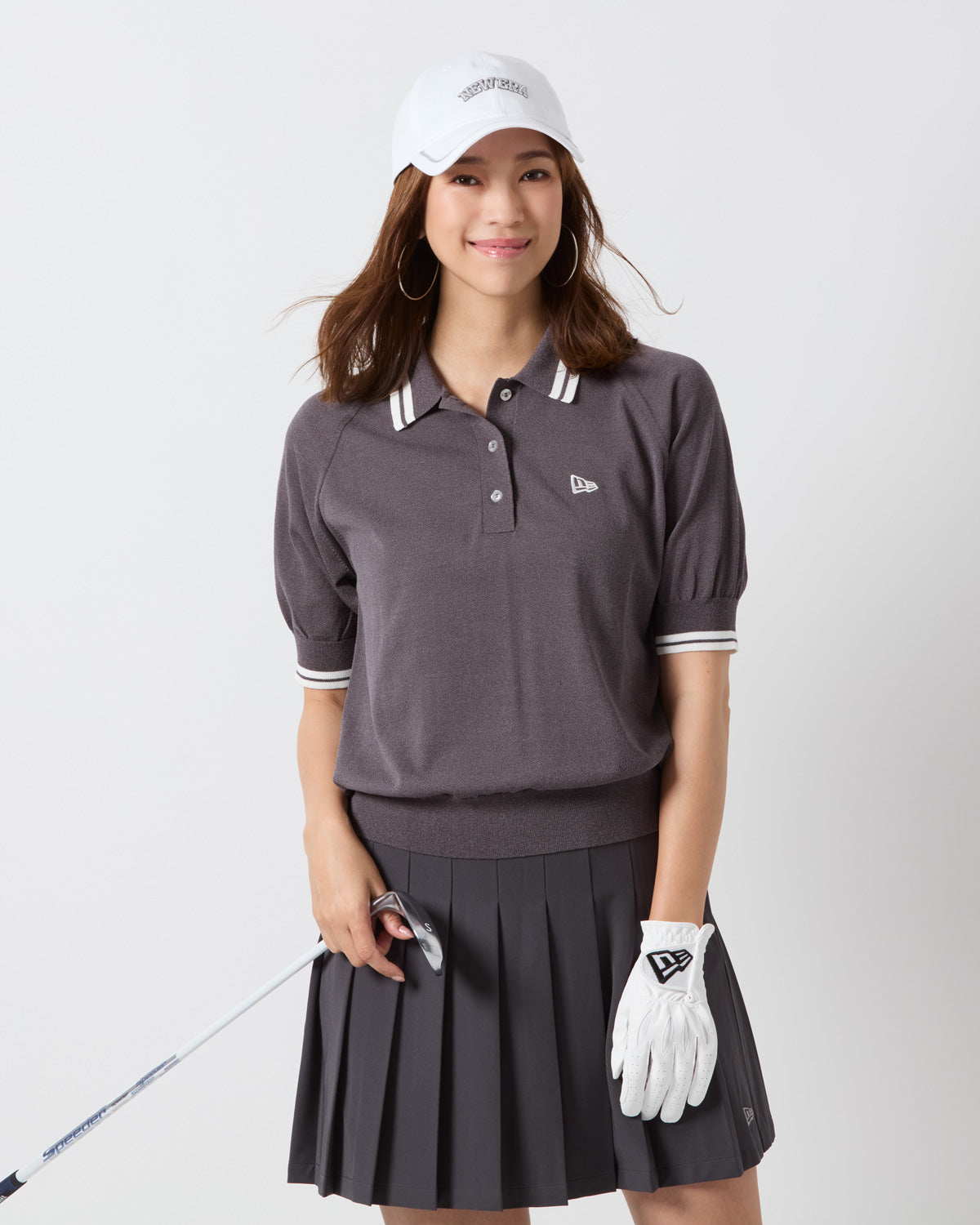 Women's 半袖 ニット ポロシャツ チャコールグレー | ゴルフ