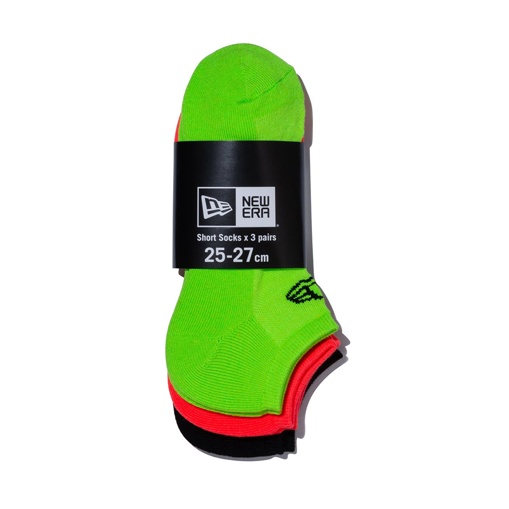 ソックス ショート 3ペア ブラック/ネオンオレンジ/ネオングリーン