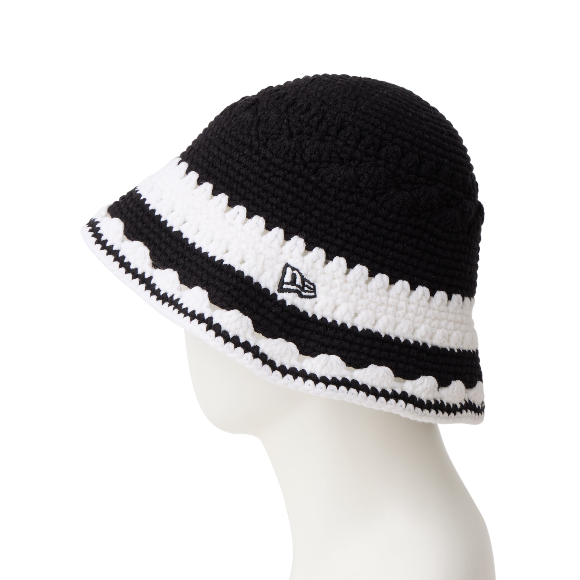 クロシェ ニットバケット ボーダー Crochet Knit Border ブラック