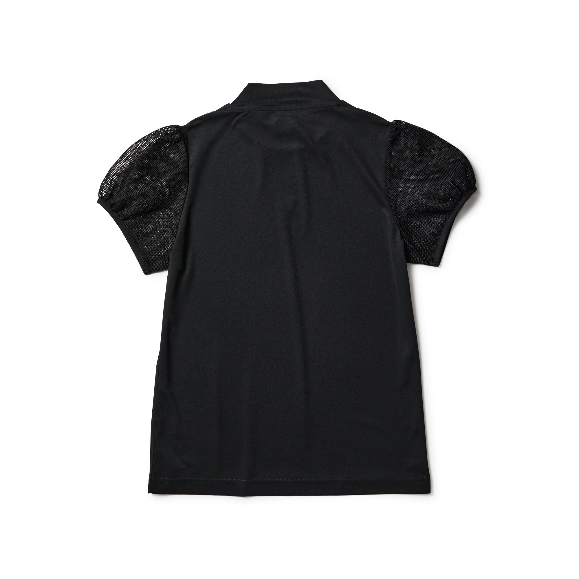 Women's 半袖 メッシュスリーブ ミッドネック Tシャツ ブラック