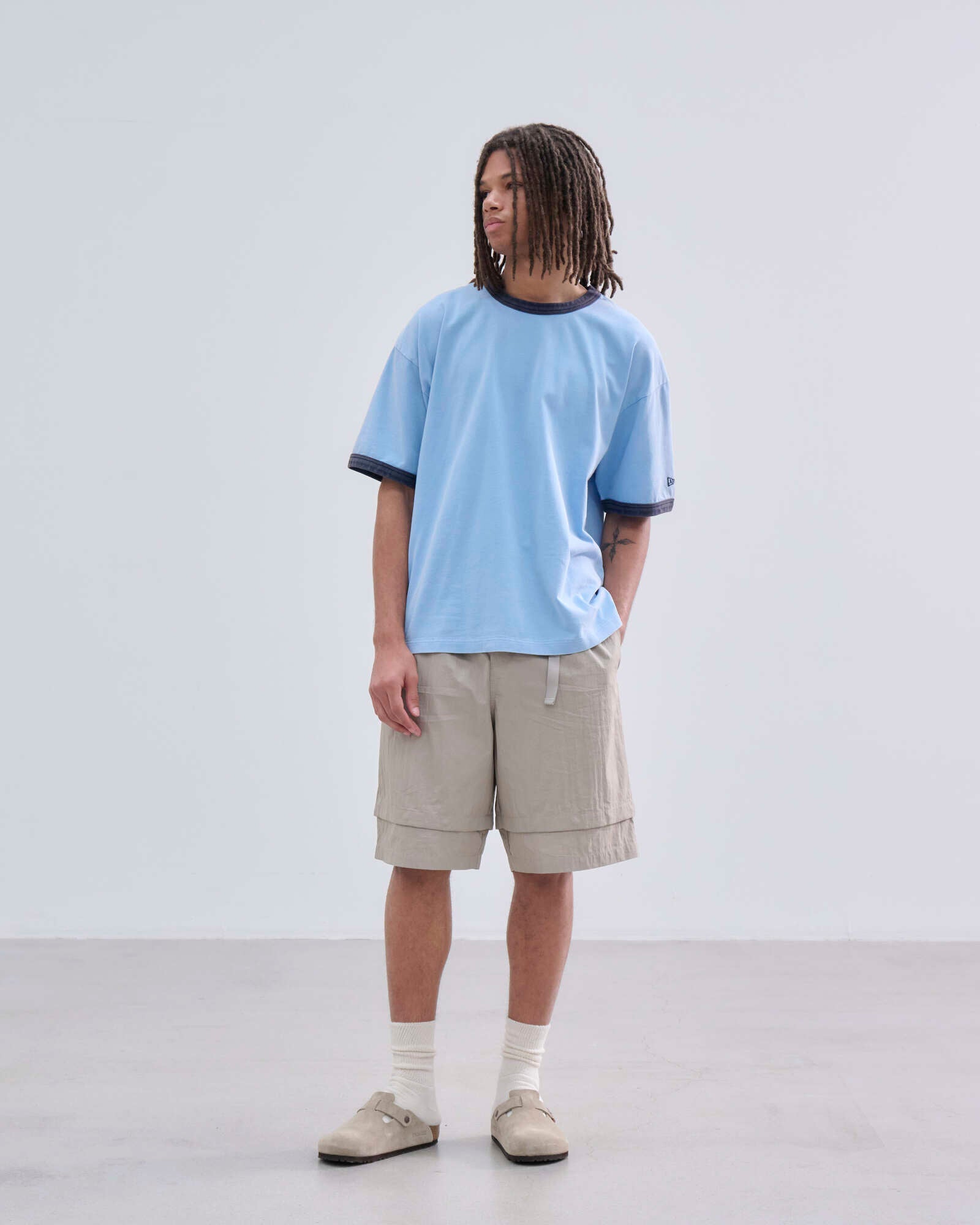 半袖 フェード リンガー Tシャツ BLACK LABEL SS26 スカイブルー