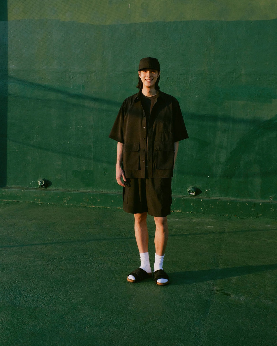シアサッカー カーゴ ショートパンツ BLACK LABEL SS25 ブラック