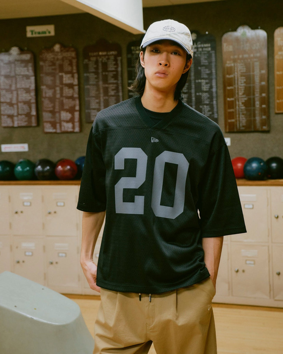半袖 オーバーサイズド メッシュ フットボール Tシャツ BLACK