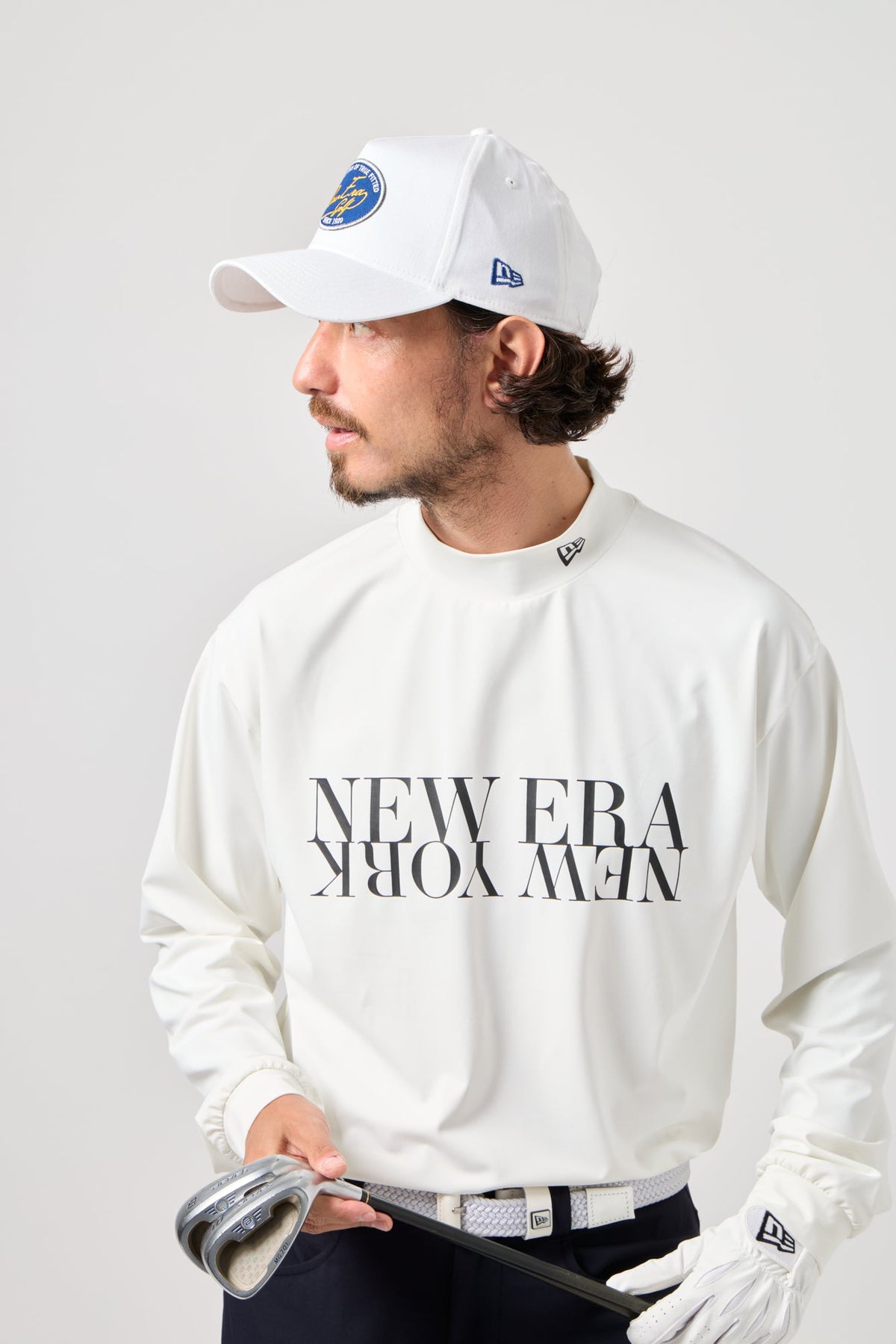 長袖 ミッドネック ベアTシャツ NEW ERA NEW YORK ホワイト | ゴルフ 