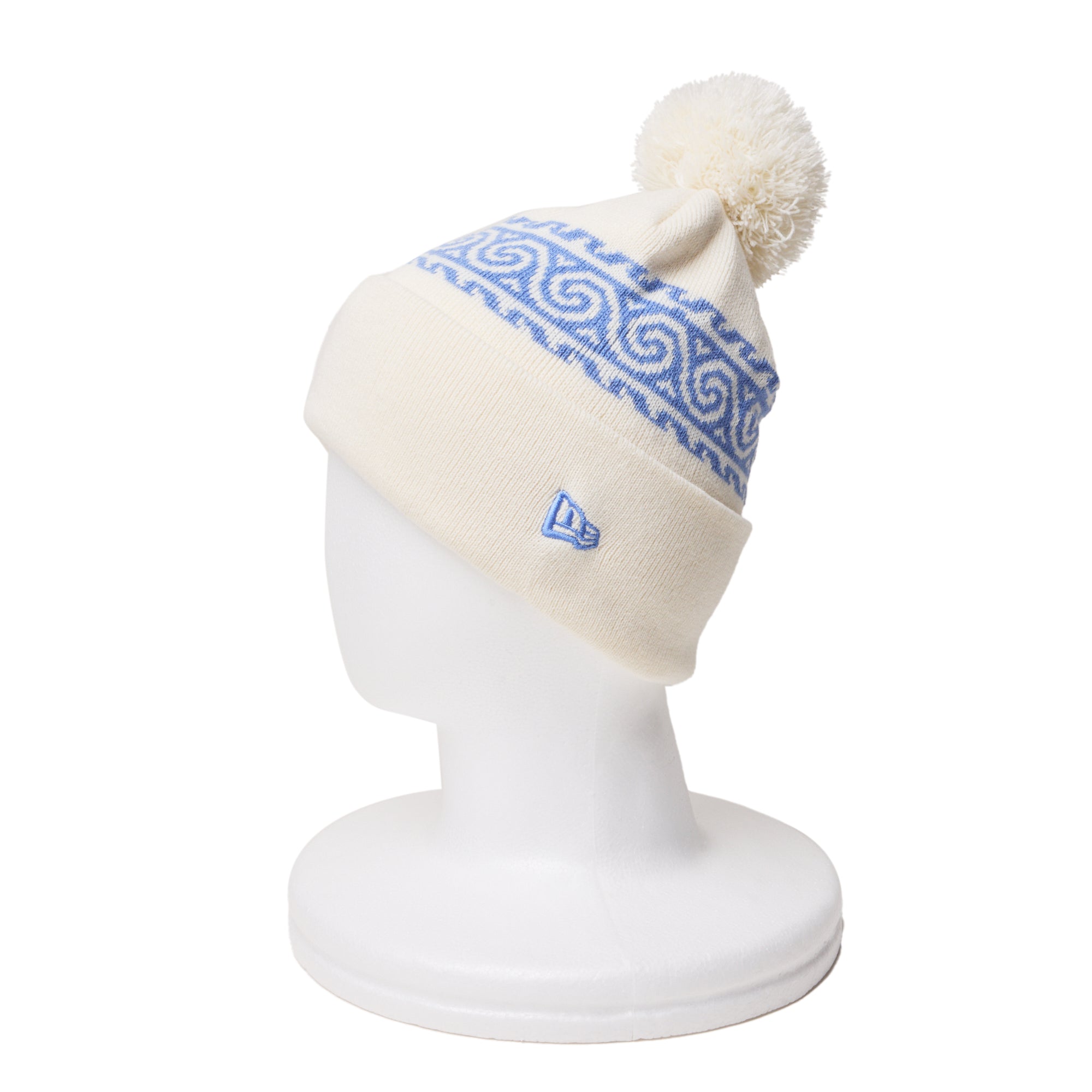 ポンポンニット Vortex Pattern オフホワイト/コペンブルー