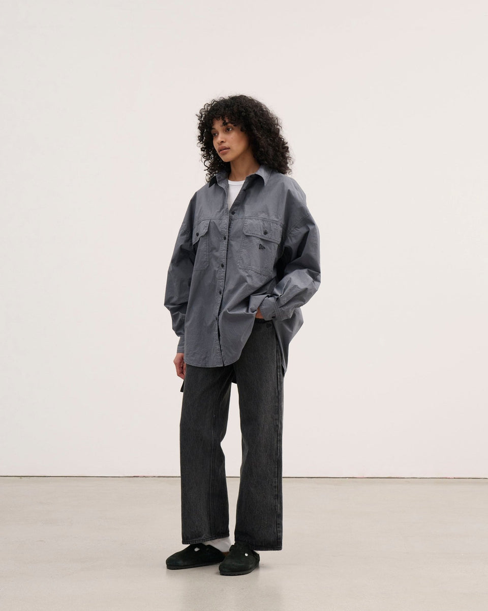 Women's 長袖 オーバーサイズド ガーメントダイ シャツ BLACK