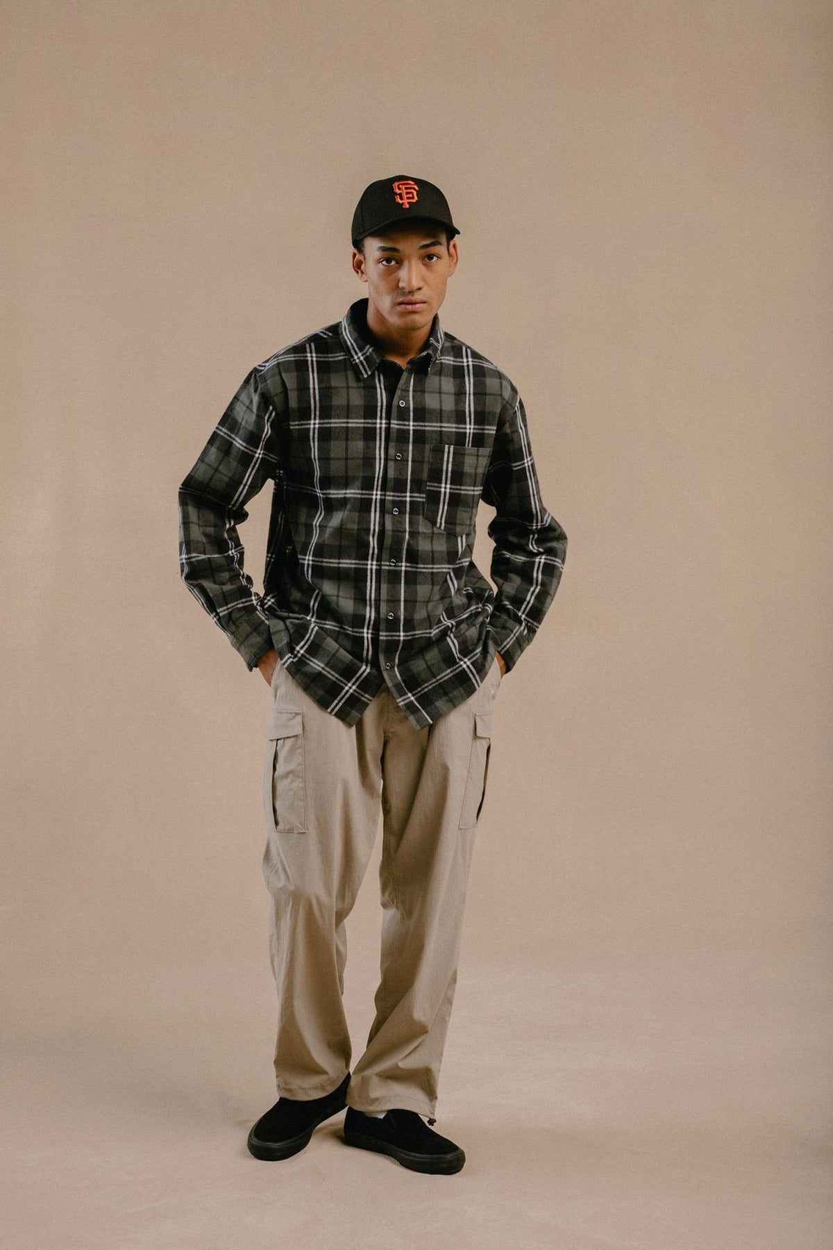 長袖 フランネル チェックシャツ NEW ERA BLACK LABEL ブラック 