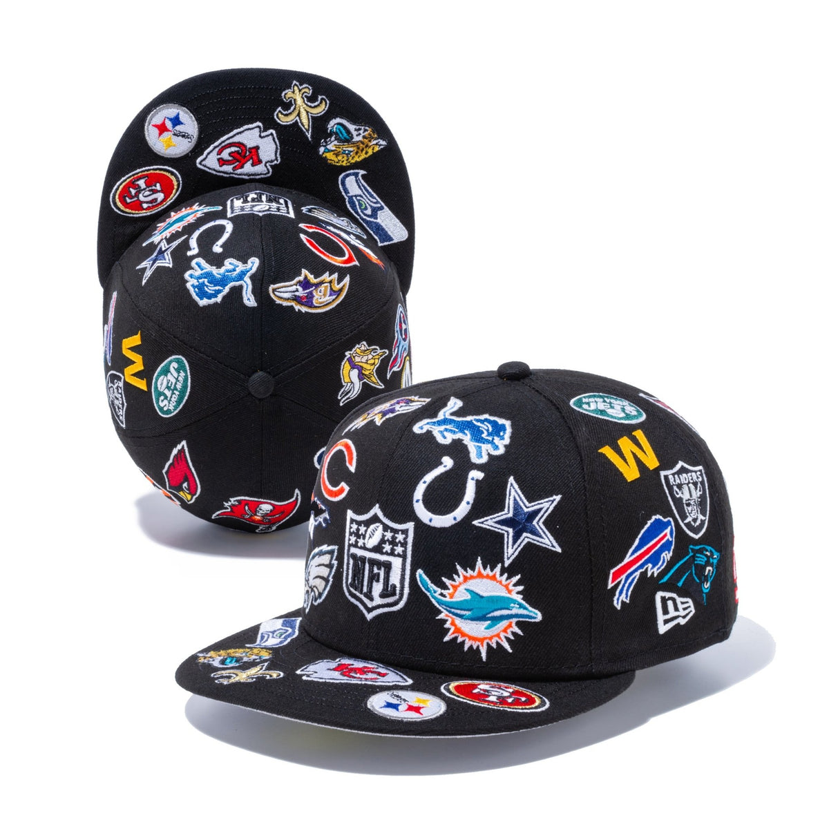 ⭐️NEWERA⭐️完売品NFL全チームロゴ刺繍マルチロゴ総柄黒100周年記念