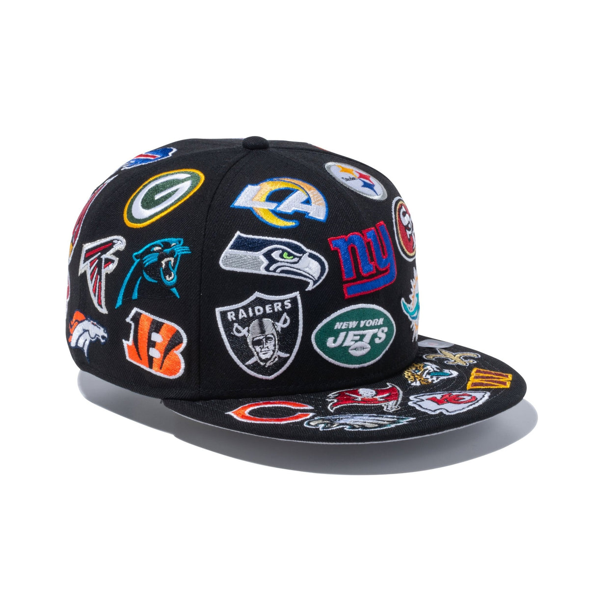 ⭐️NEWERA⭐️完売品NFL全チームロゴ刺繍マルチロゴ総柄黒100周年記念