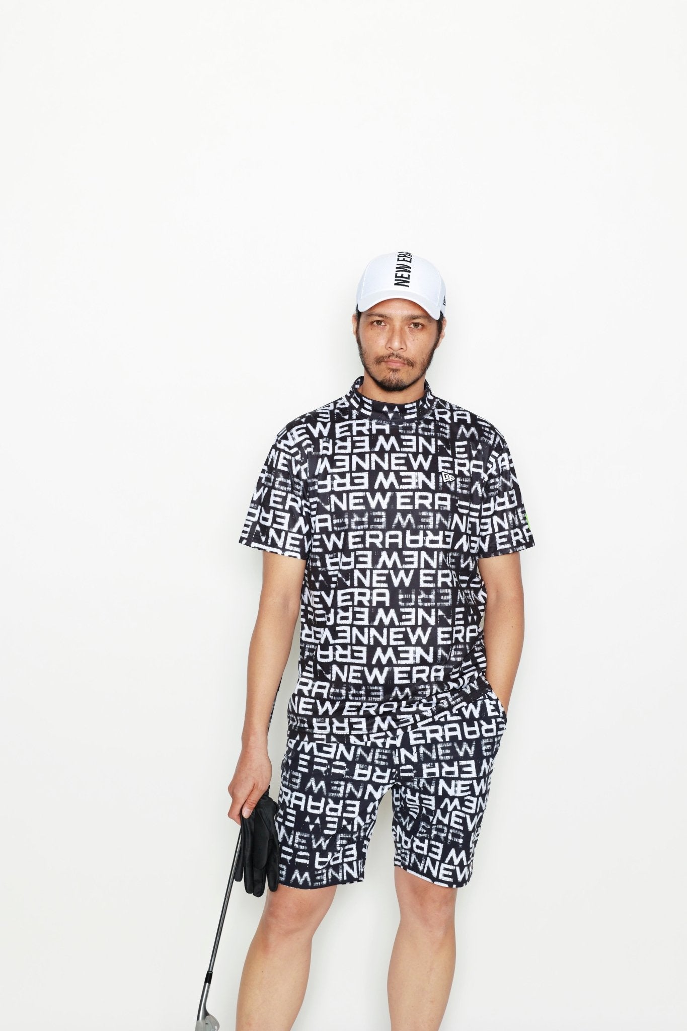 半袖 ミドルネック テック Tシャツ オールオーバーロゴ ブラック