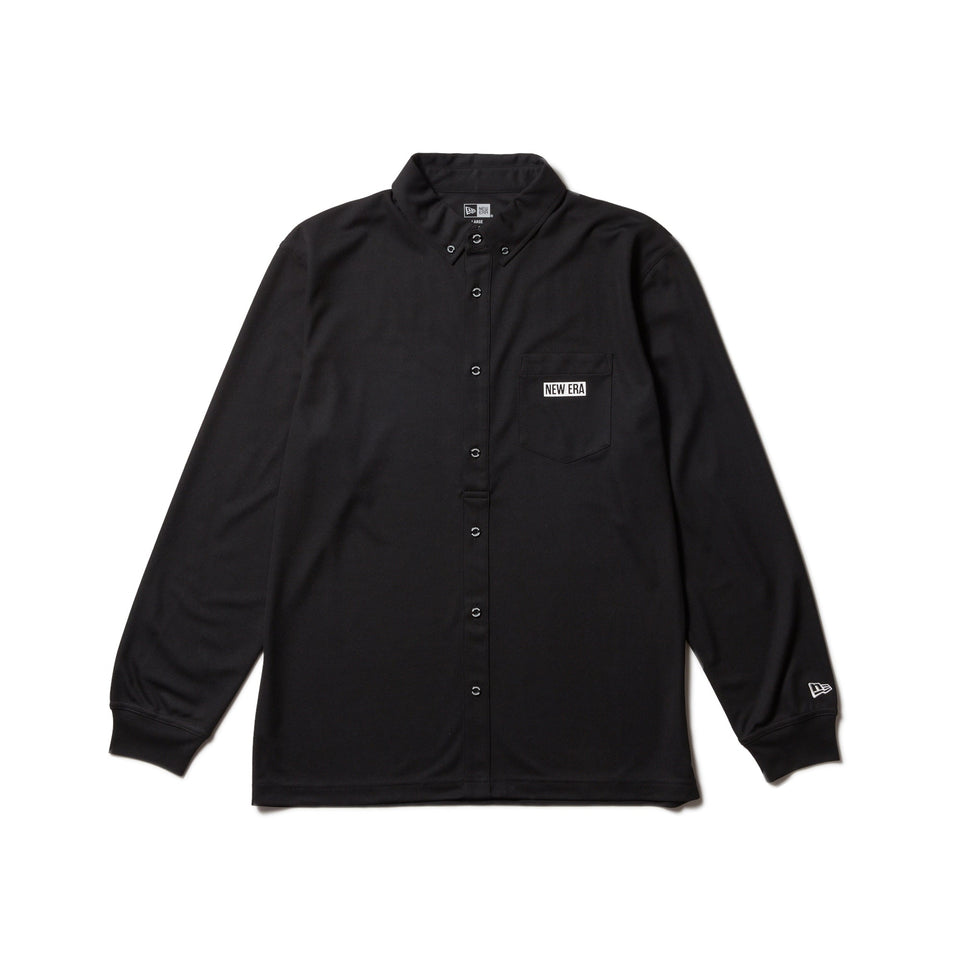 長袖 鹿の子 ボタンダウン ポロシャツ ボックスロゴ ブラック | ゴルフ