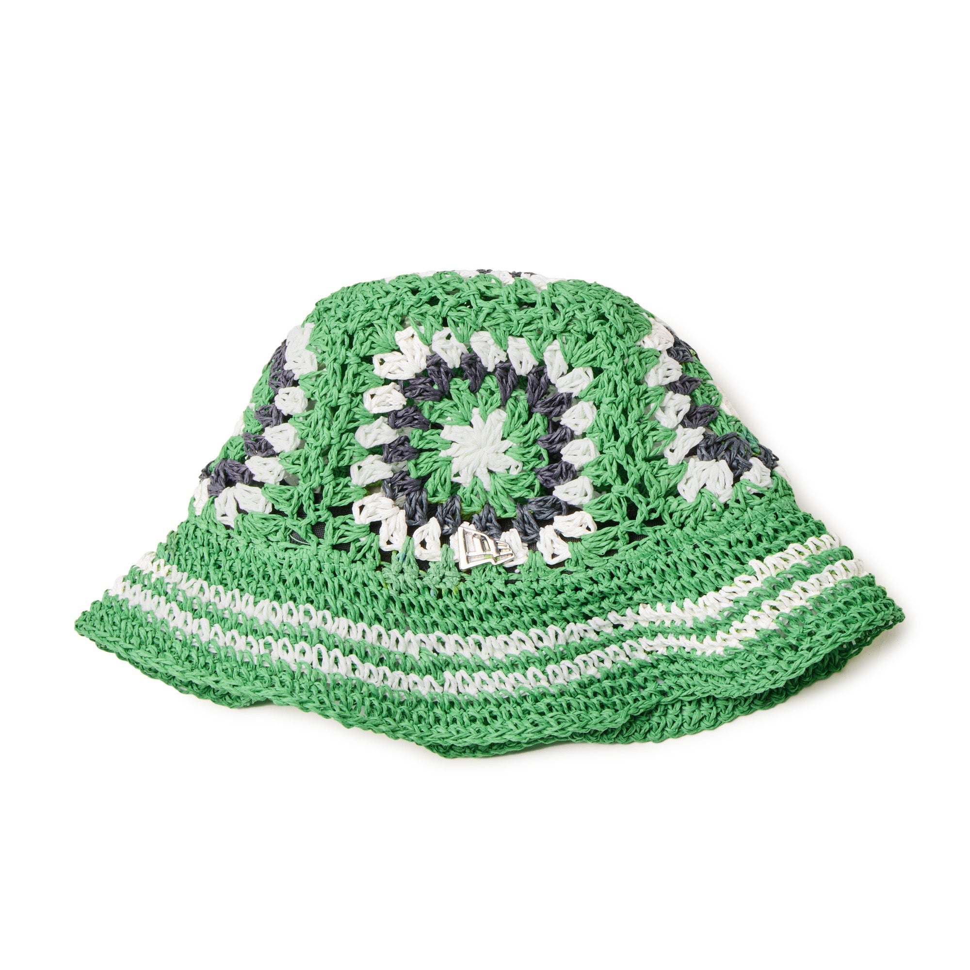 クロシェ ニットバケット ペーパー グリーン/ホワイト/ネイビー