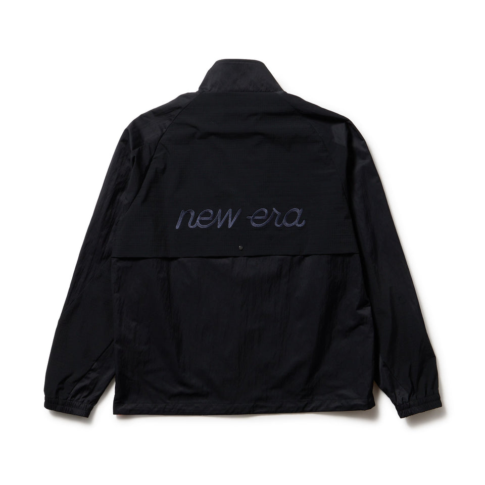 【美品】NEW ERA ブラック ウインドジャケット 撥水 XL ウォームアップジャケット ワードマーク ブラック × ブラック