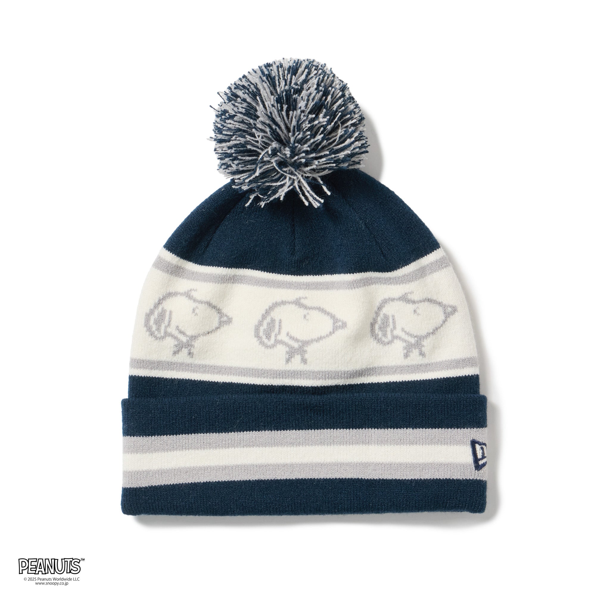 ポンポンニット PEANUTS ピーナッツ スヌーピー ジャガード ネイビー