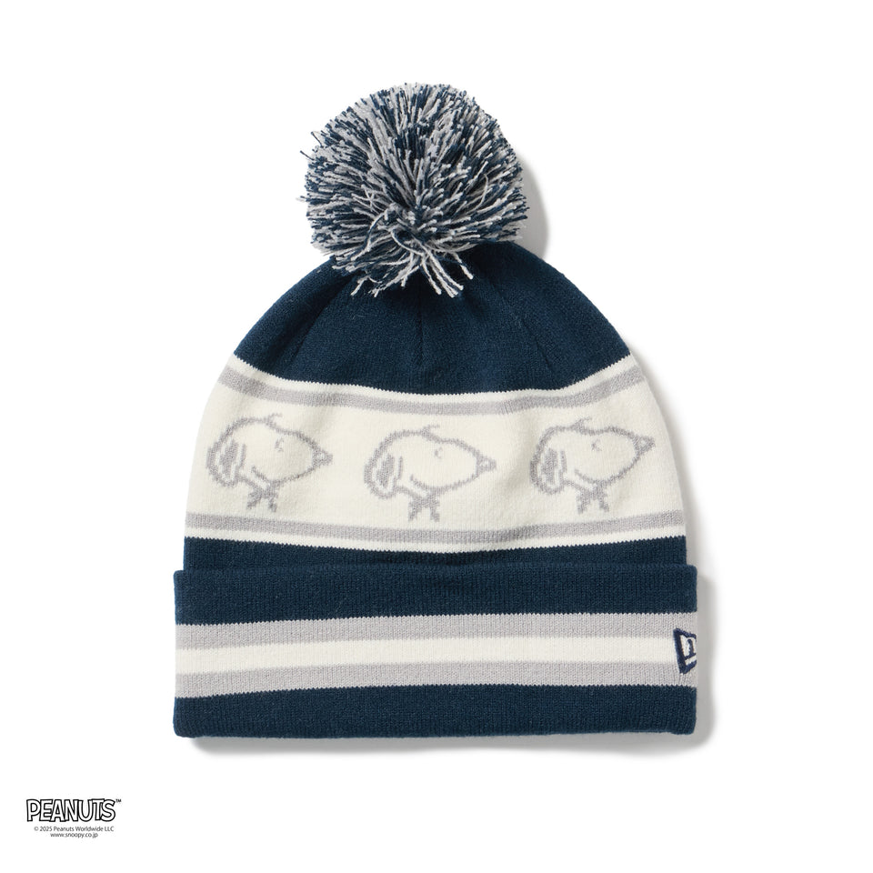 ポンポンニット PEANUTS ピーナッツ スヌーピー ジャガード ネイビー