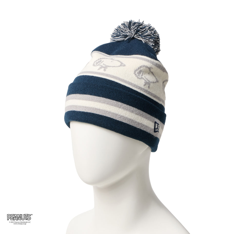 ポンポンニット PEANUTS ピーナッツ スヌーピー ジャガード ネイビー