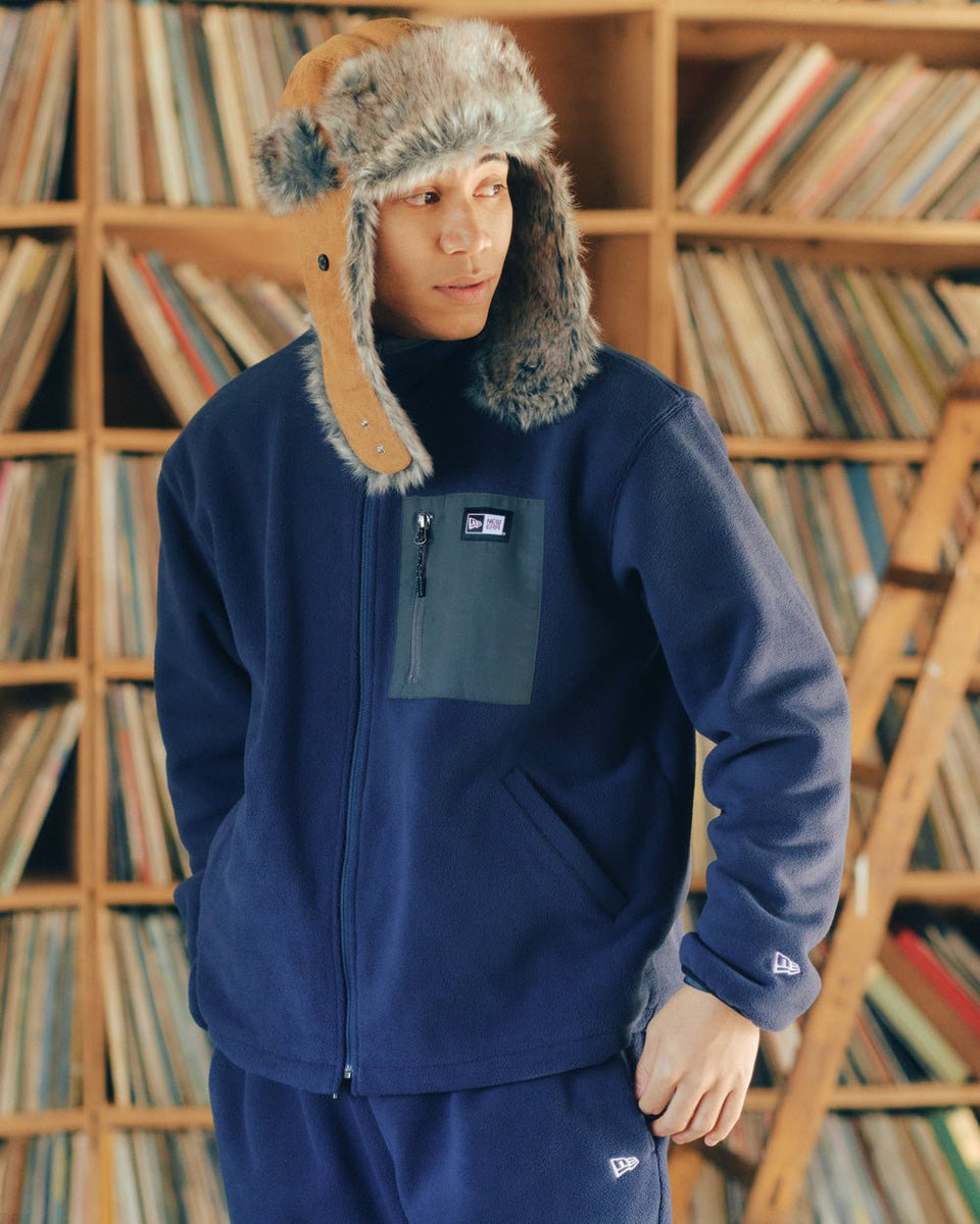 フリースジャケット ボックスロゴ ウーブンパッチ ネイビー