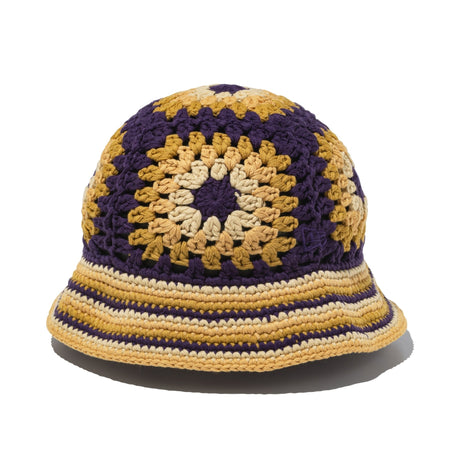 クロシェ ニットバケット パープル/ブロンズ/ベージュ