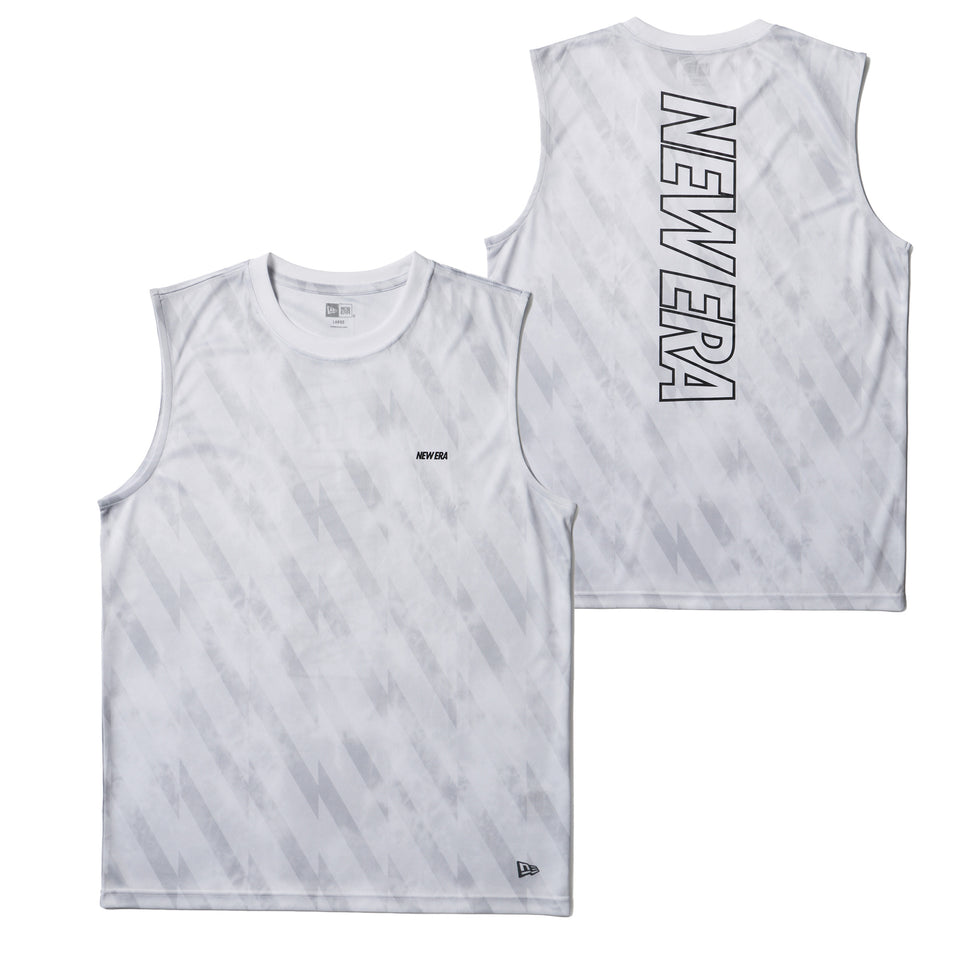 スリーブレス テックTシャツ タイダイ Allover Wordmark Logo ホワイト | パフォーマンスアパレル