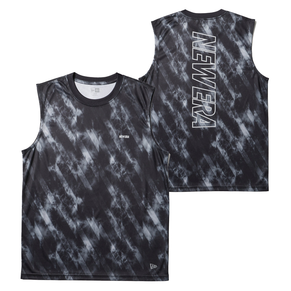 スリーブレス テックTシャツ タイダイ Allover Wordmark Logo ブラック | パフォーマンスアパレル