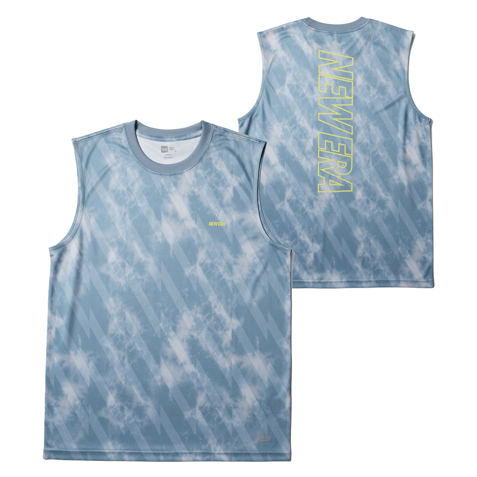 スリーブレス テックTシャツ タイダイ Allover Wordmark Logo ブルーグレー | パフォーマンスアパレル