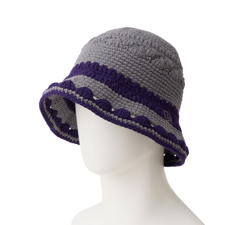 クロシェ ニットバケット ボーダー Crochet Knit Border グラファイト