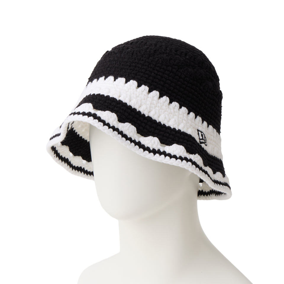 クロシェ ニットバケット ボーダー Crochet Knit Border ブラック