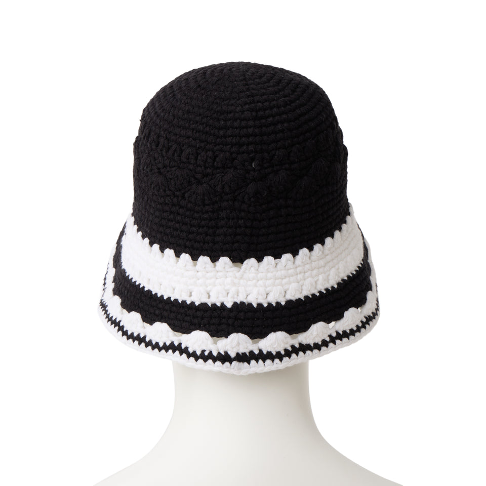 クロシェ ニットバケット ボーダー Crochet Knit Border ブラック