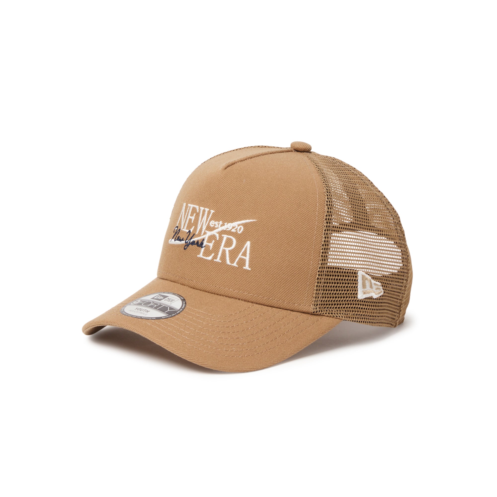 【AJポロック直筆サイン入り】 NEW ERA 9FORTY（ユースサイズ） キッズ Youth 9FORTY A-Frame トラッカー Wind Logo カーキ