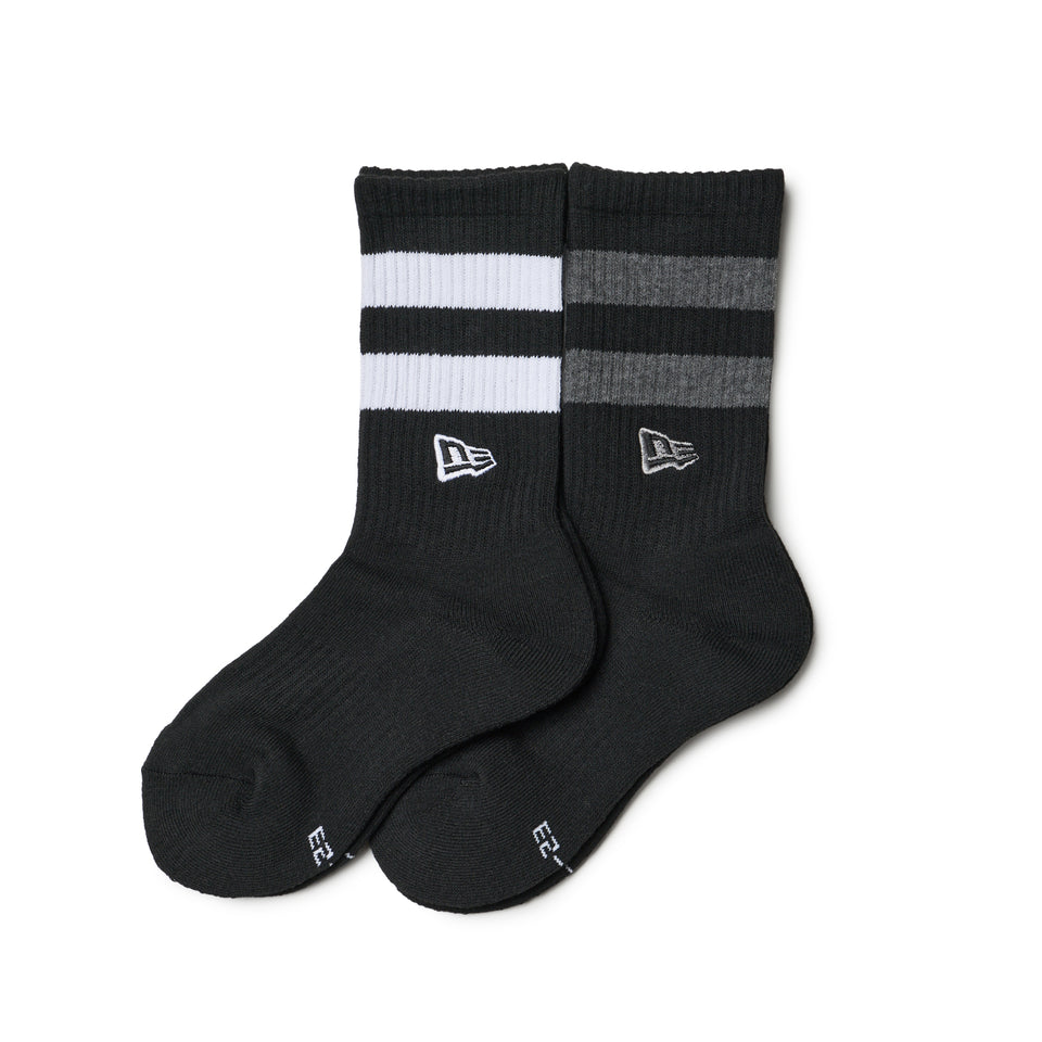 ソックス クルー 2ペア ライン フラッグロゴ エンブロイダリー ブラック ホワイトライン/グレーライン | NEW ERA ニューエラ公式オンラインストア