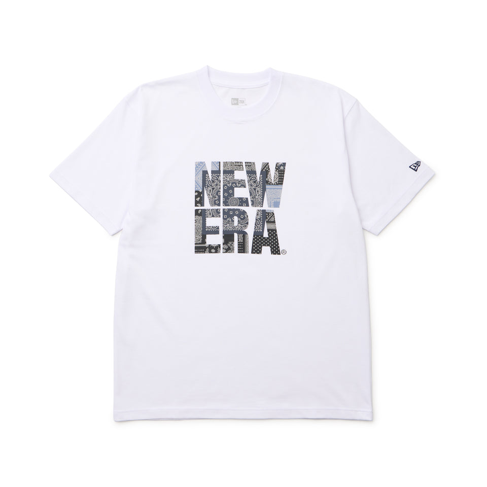 半袖 コットン Tシャツ Oriental Paisley スクエアロゴ ホワイト