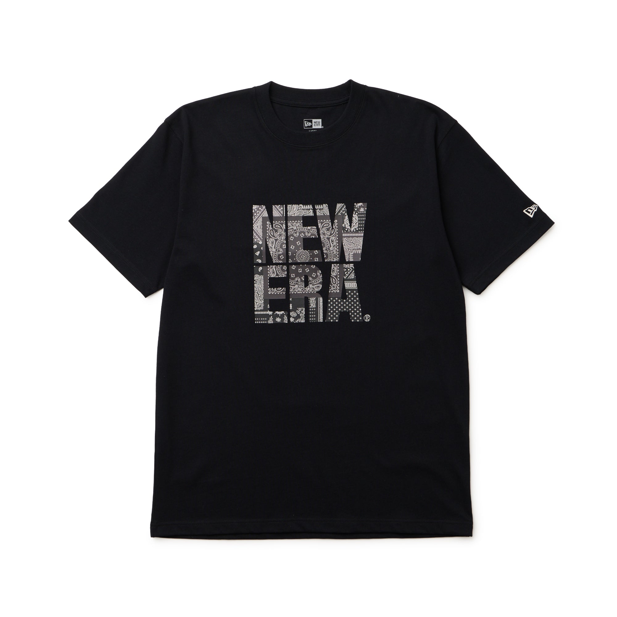半袖 コットン Tシャツ Oriental Paisley スクエアロゴ ブラック