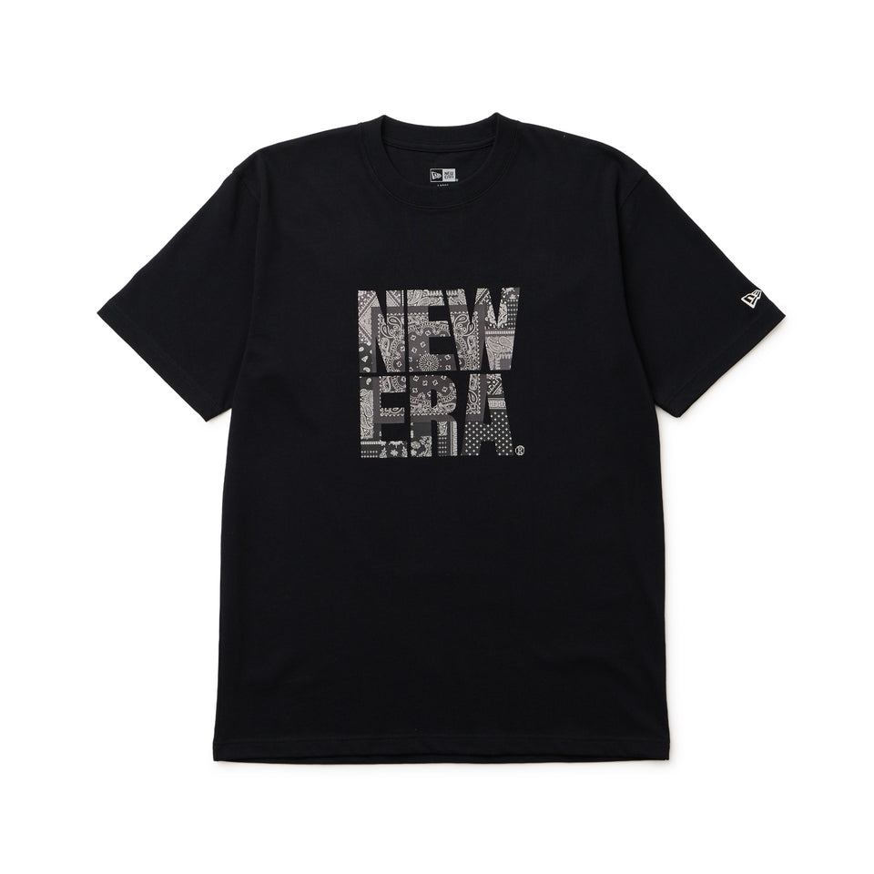 95cm 黒 Tシャツ 半袖 コットン Tシャツ Oriental Paisley スクエアロゴ ブラック