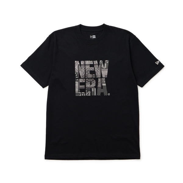半袖 コットン Tシャツ Oriental Paisley スクエアロゴ ブラック