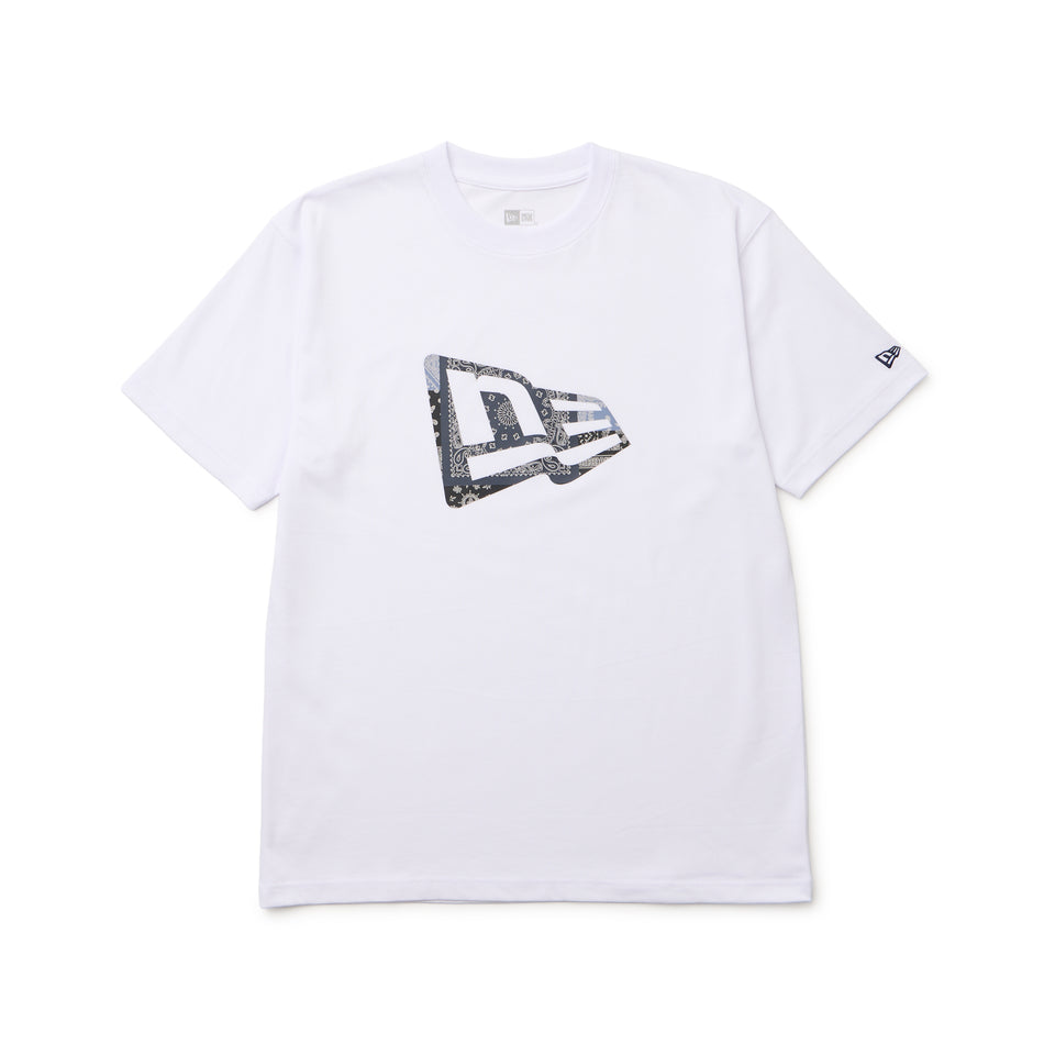 半袖 コットン Tシャツ Oriental Paisley フラッグロゴ ホワイト