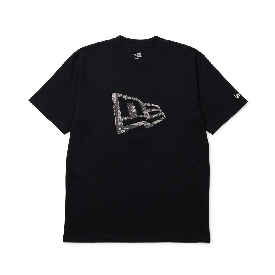 半袖 コットン Tシャツ Oriental Paisley フラッグロゴ ブラック