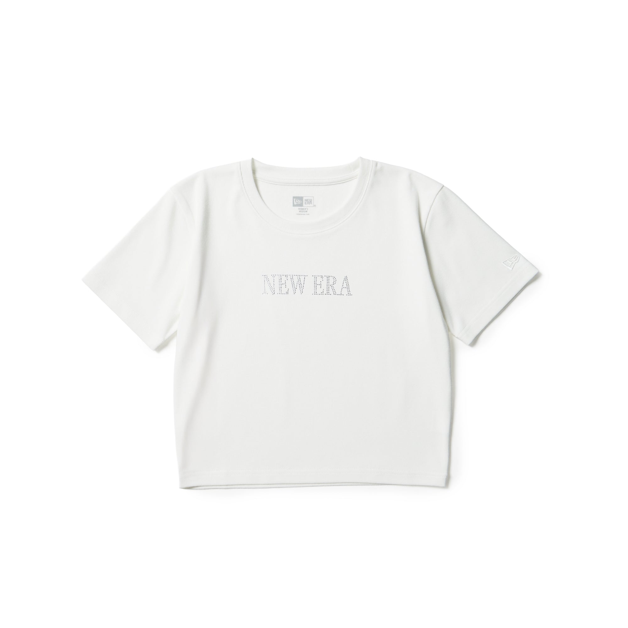 Women's 半袖 ミニ Tシャツ Rhinestone ラインストーン Logo ホワイト