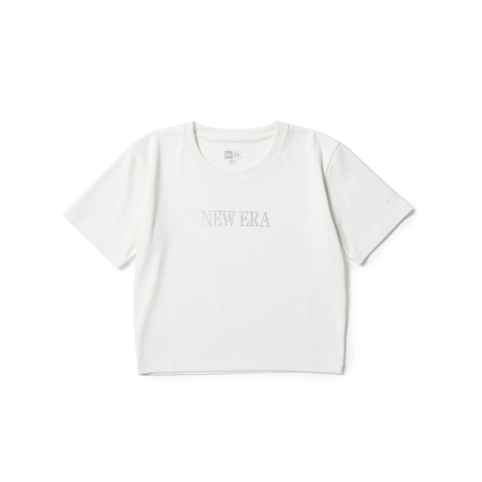 Women's 半袖 ミニ Tシャツ Rhinestone ラインストーン Logo ホワイト