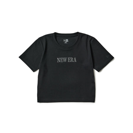 Women's 半袖 ミニ Tシャツ Rhinestone ラインストーン Logo ブラック