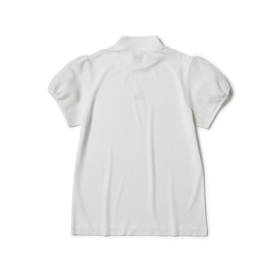Women's 半袖 メッシュスリーブ ミッドネック Tシャツ オフホワイト