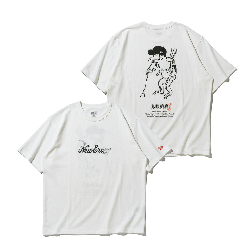 半袖 ウォッシュドコットン Tシャツ 鳥獣戯画 オフホワイト