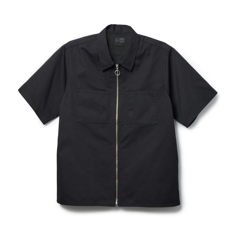 半袖 フルジップ ヒッコリー ワークシャツ BLACK LABEL SS26 ブラック