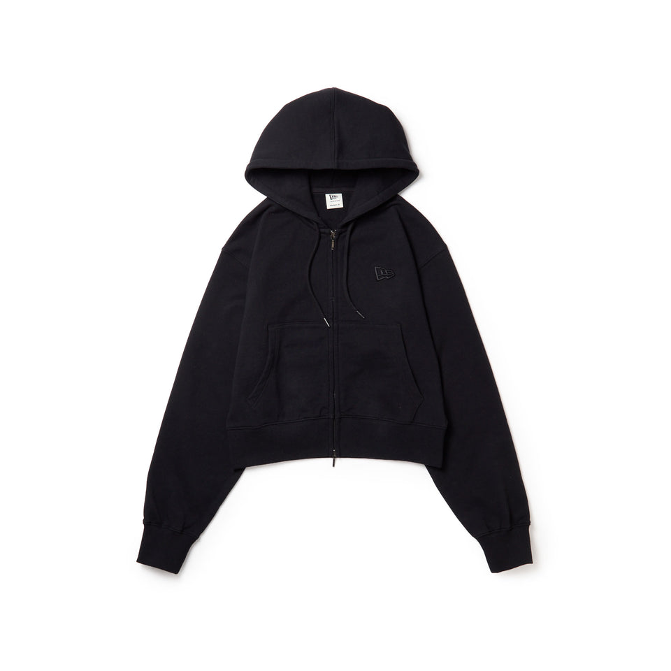Women's クロップド スウェット フルジップ フーディー Raised Flag ブラック