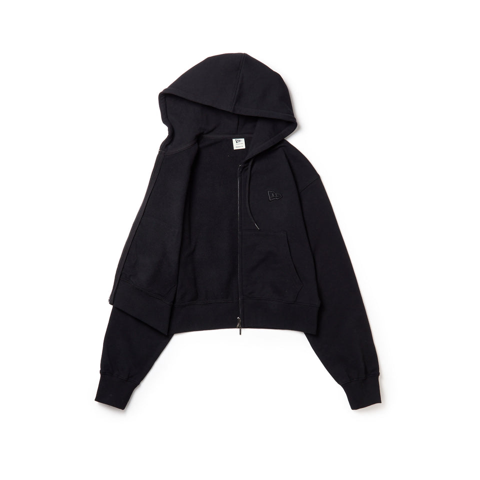 Women's クロップド スウェット フルジップ フーディー Raised Flag ブラック