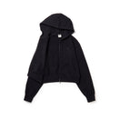 Women's クロップド スウェット フルジップ フーディー Raised Flag ブラック