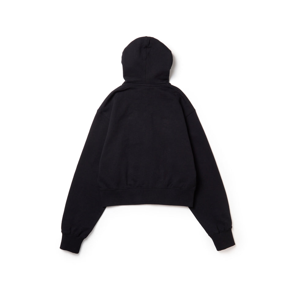Women's クロップド スウェット フルジップ フーディー Raised Flag ブラック