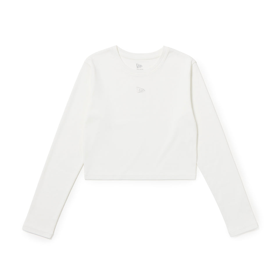Women's 長袖 クロップド Tシャツ Rhinestone ラインストーン フラッグロゴ オフホワイト | NEW ERA ニューエラ公式オンラインストア