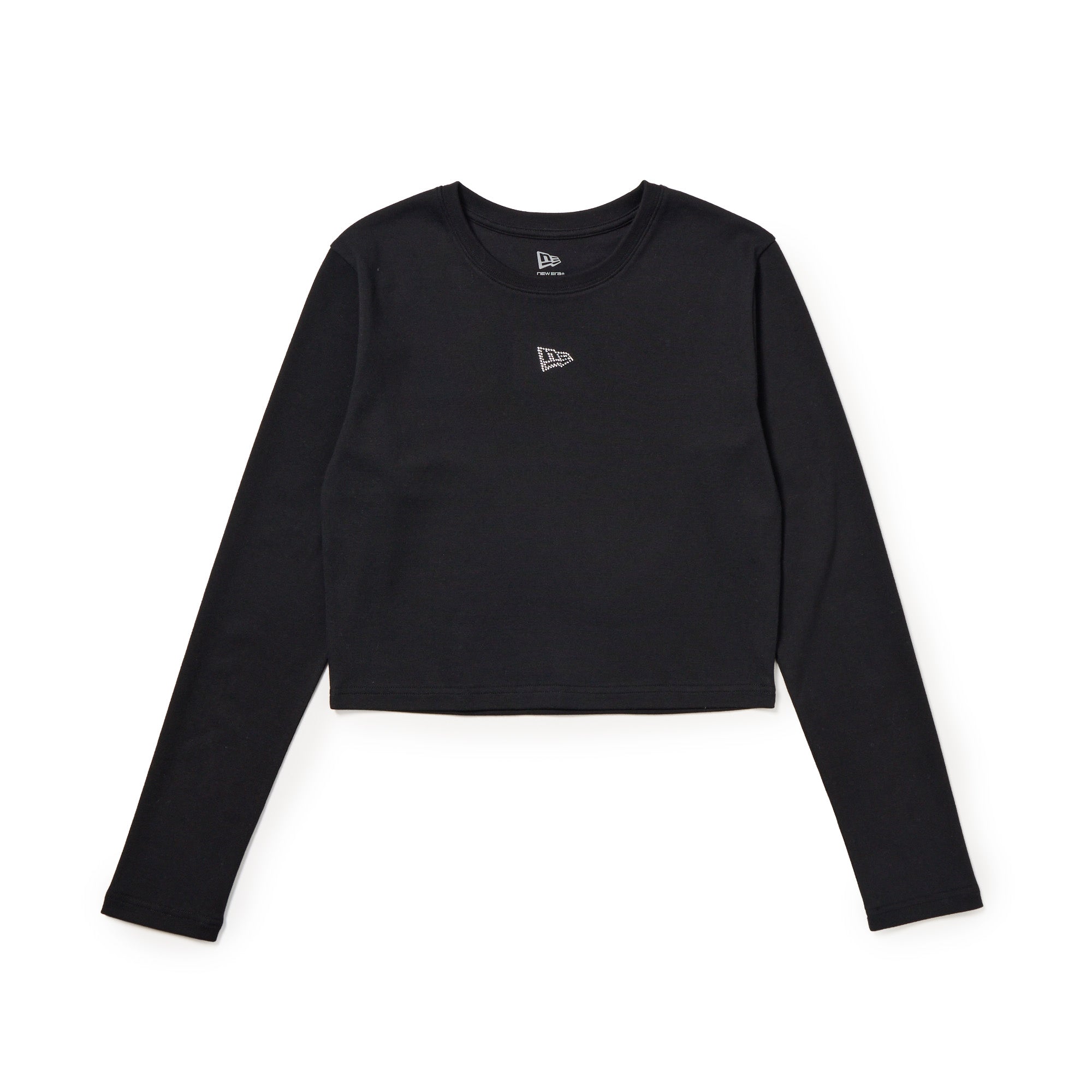 Women's 長袖 クロップド Tシャツ Rhinestone ラインストーン フラッグ